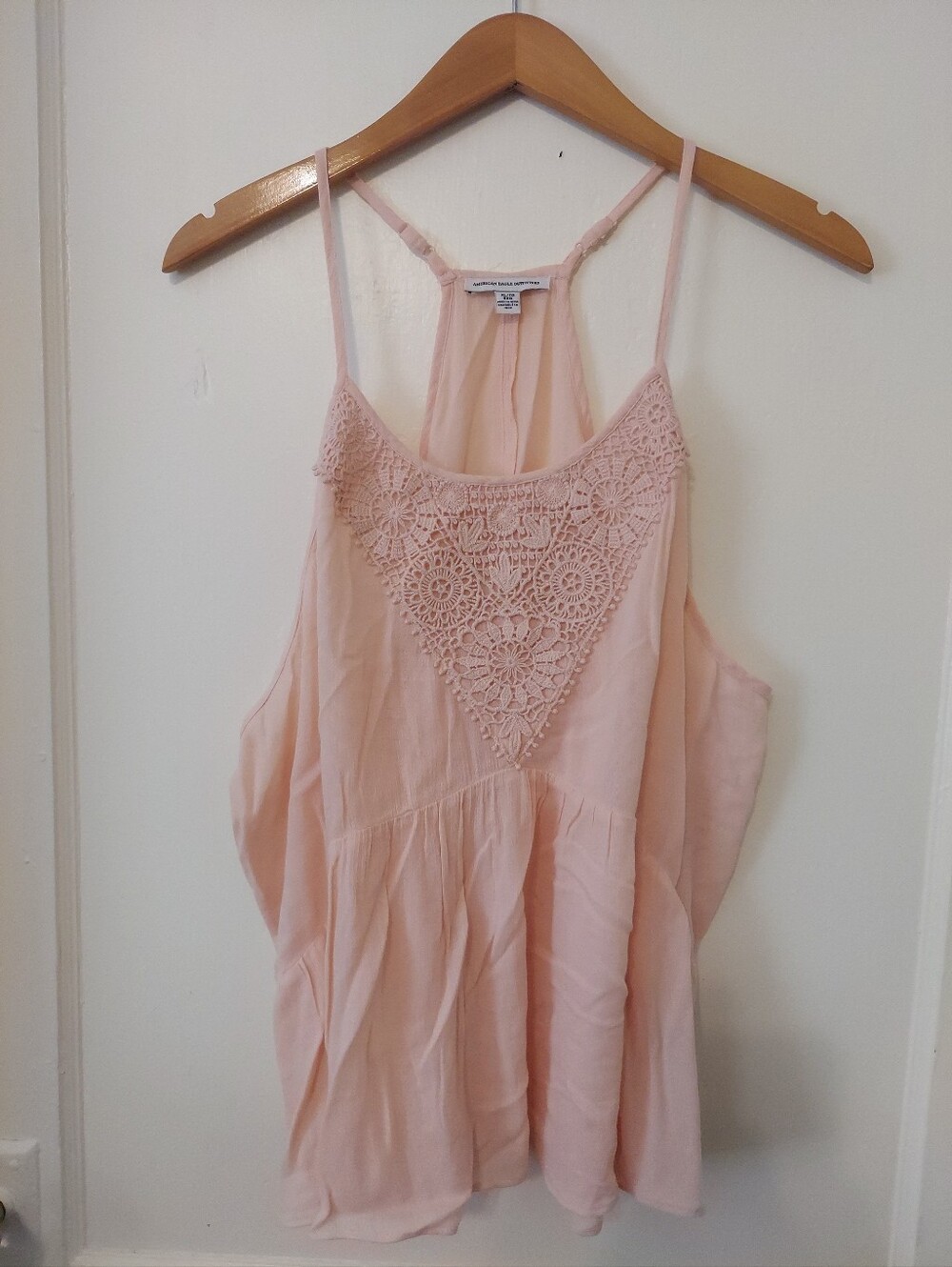 American Eagle Camisole Tank Top Womens XLarge Peach Crochet V-Yoke Babydoll